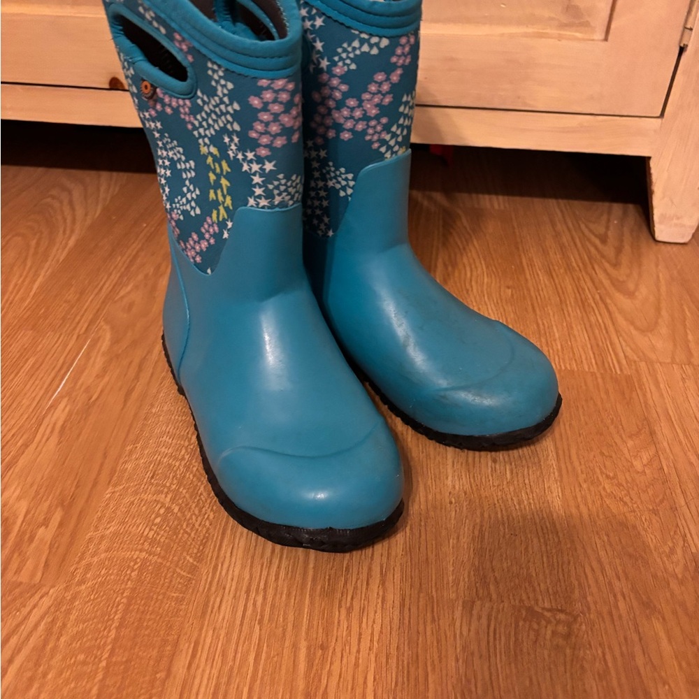 Bogs Teal and Floral Kids Snow Boots